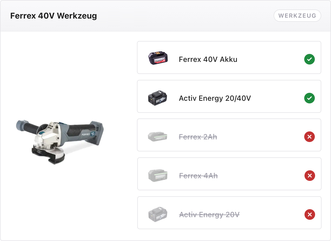 Systemkompatibilität Ferrex 40V Werkzeug
