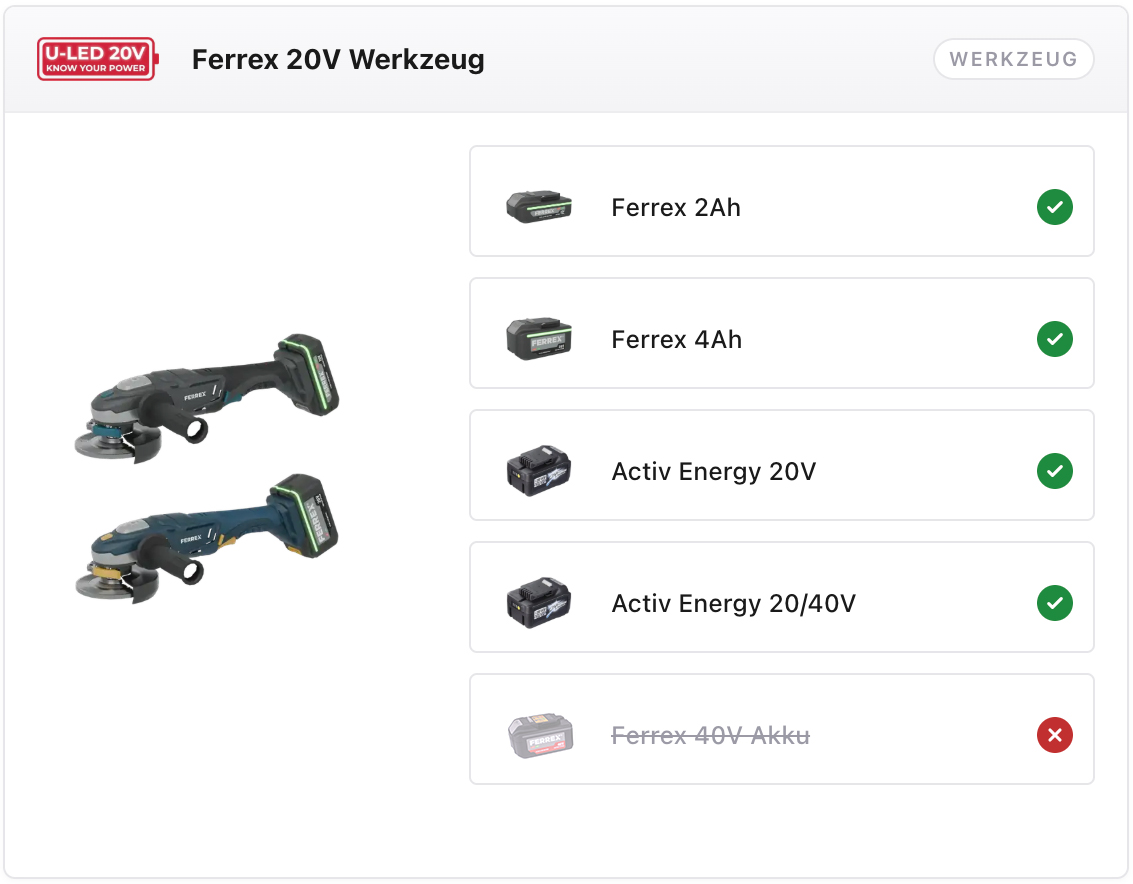 Systemkompatibilität Ferrex 20V Werkzeug