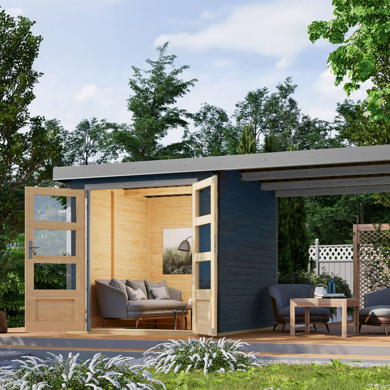 Gartenhaus Hybrid Modern X mit Anbaudach image number 6