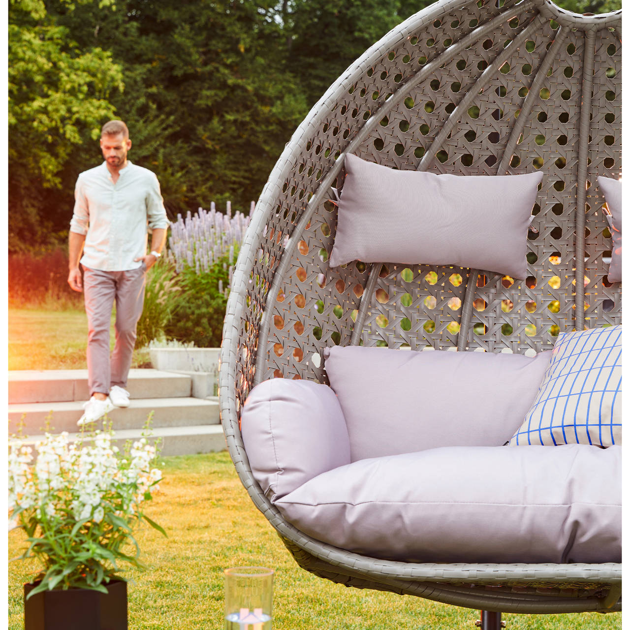 TWIN DELUXE Polyrattan H&auml;ngesessel mit Regenabdeckung Schwarz image number 9