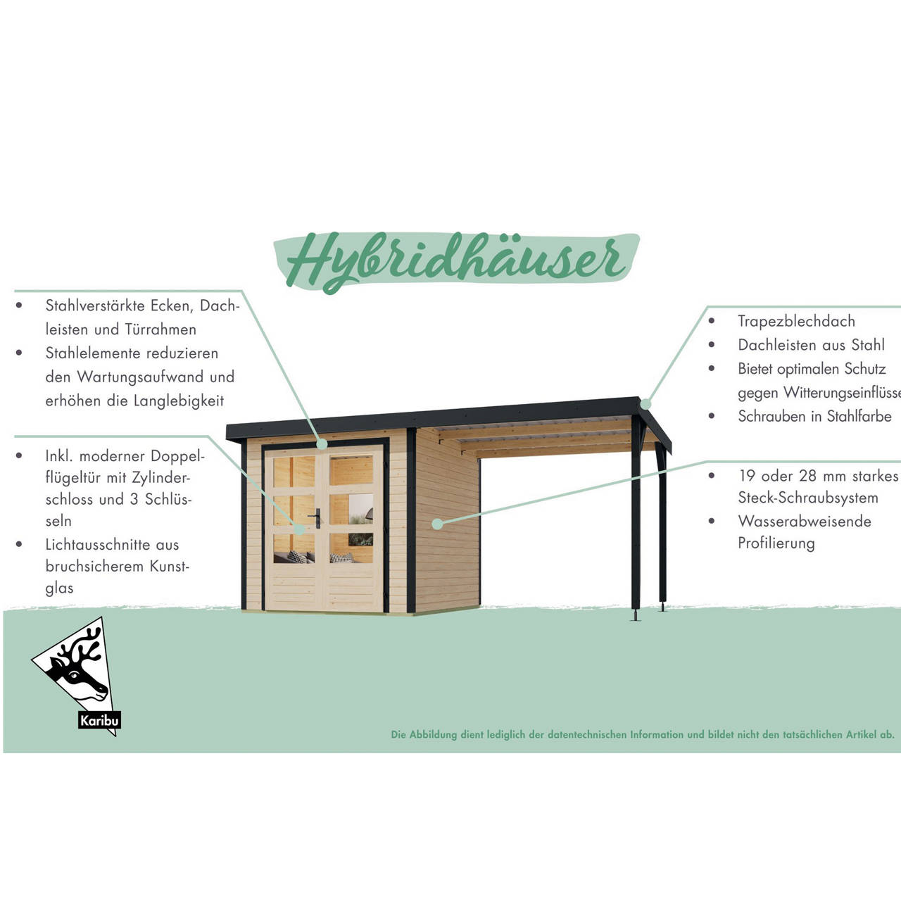 Gartenhaus Hybrid Modern X mit Anbaudach image number 1