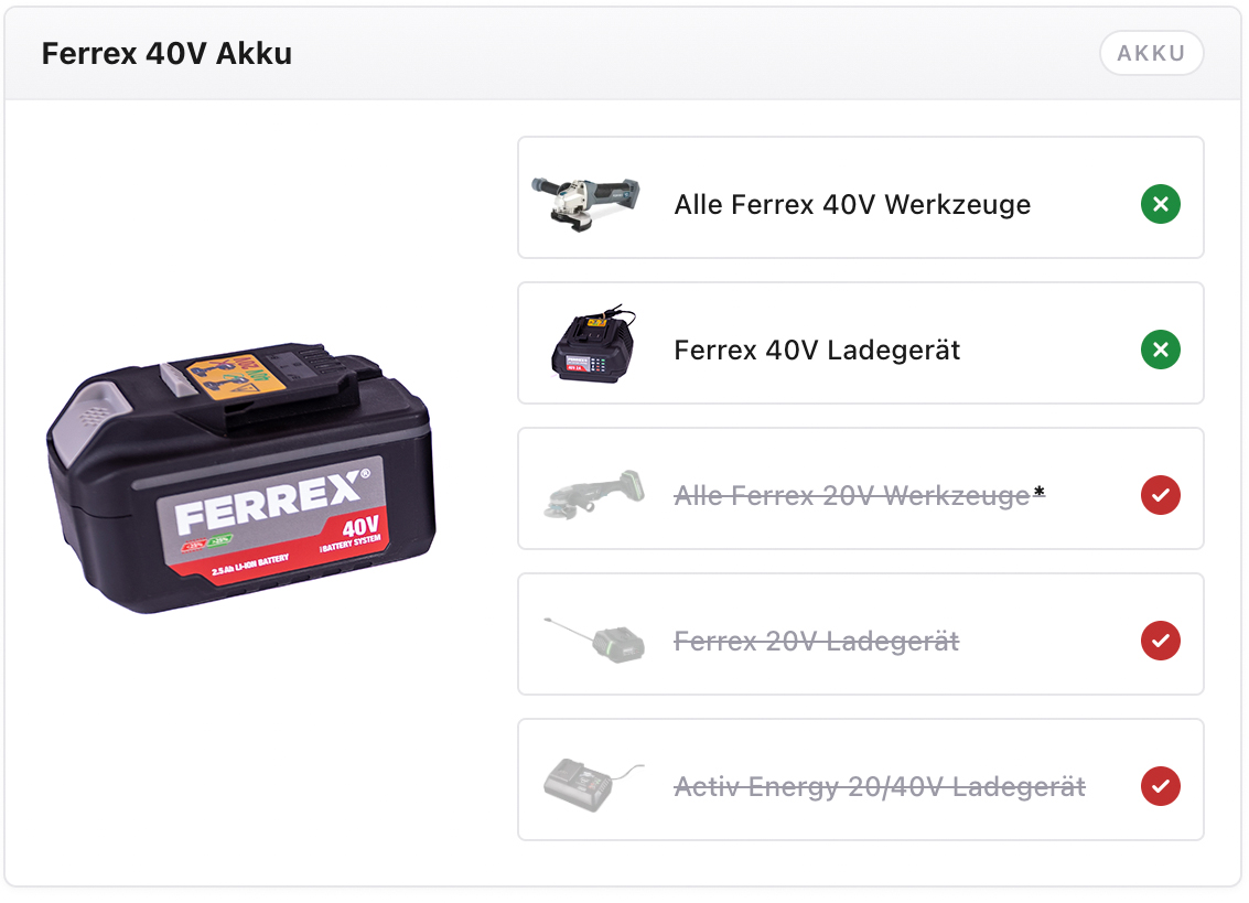 Ferrex V40 Akkus