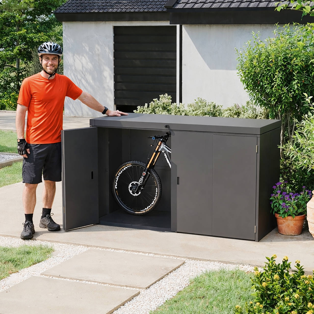 Ger&auml;te- und Fahrradschrank aus Stahl image number 2