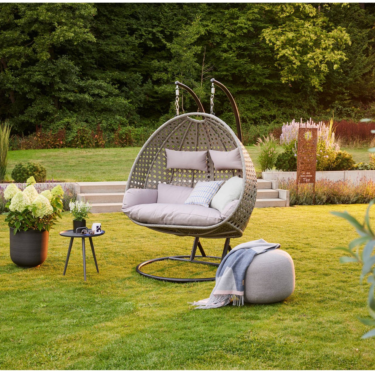 TWIN DELUXE Polyrattan H&auml;ngesessel mit Regenabdeckung Schwarz image number 7