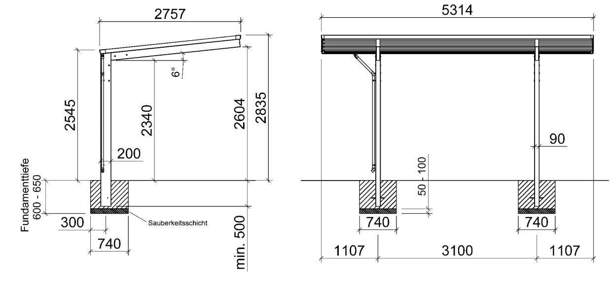 Abmessungen Alu-Carport Sky