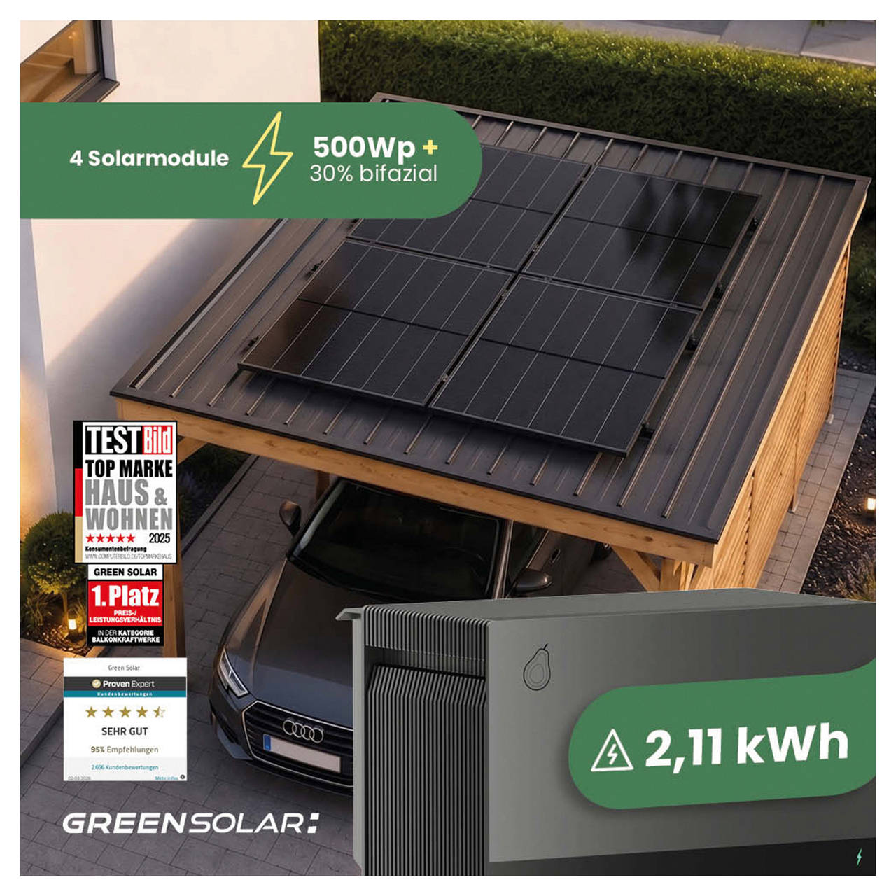 Mini-PV-Anlage 2.000 W mit Balkonkraftwerk-Speicher 2,11 kWh image number 0