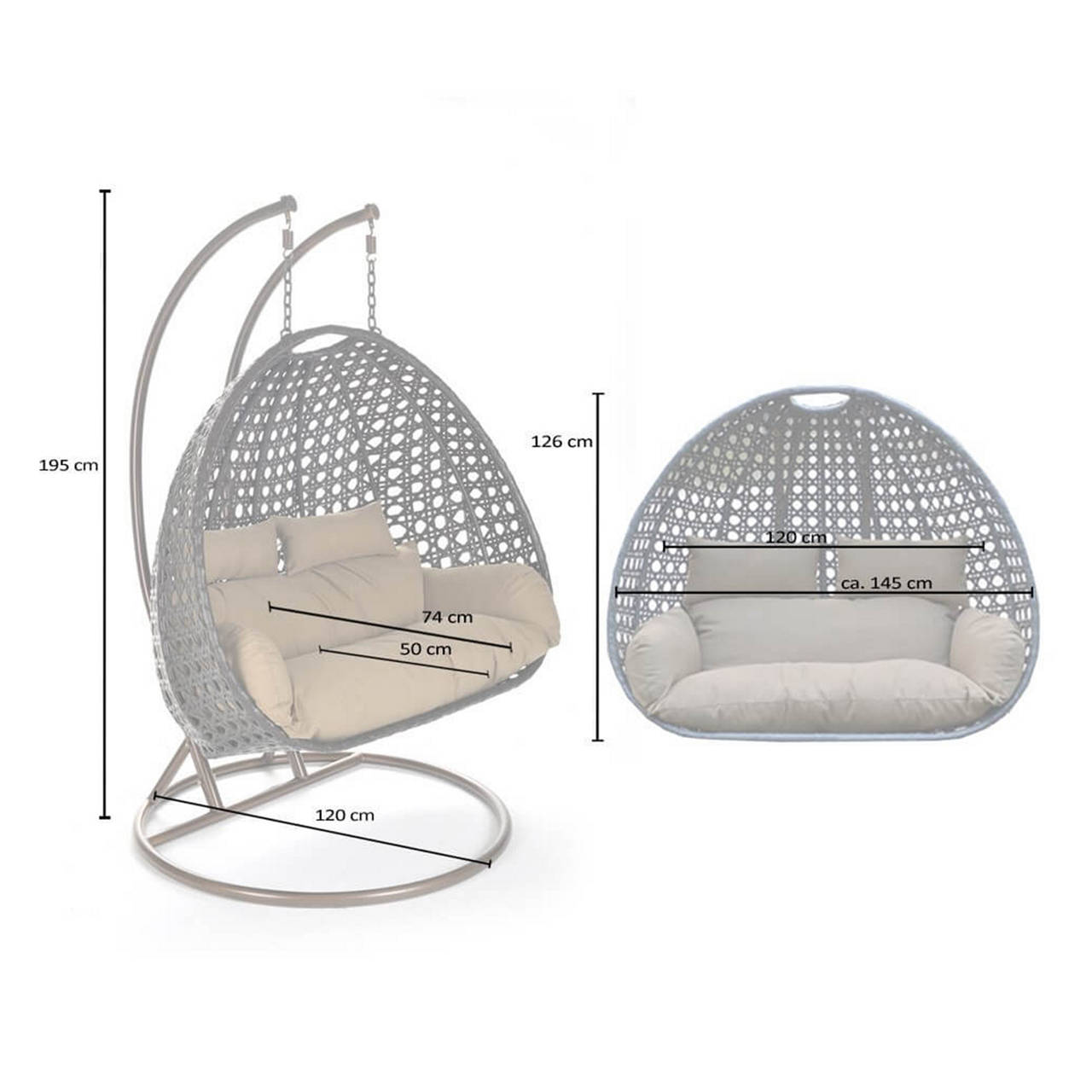 TWIN DELUXE Polyrattan H&auml;ngesessel mit Regenabdeckung Schwarz image number 2