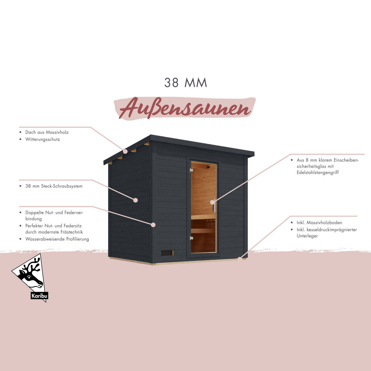 Karibu Saunahaus Melo 3 anthrazit Au&szlig;ensauna inkl. 9 kW Ofen image number 1