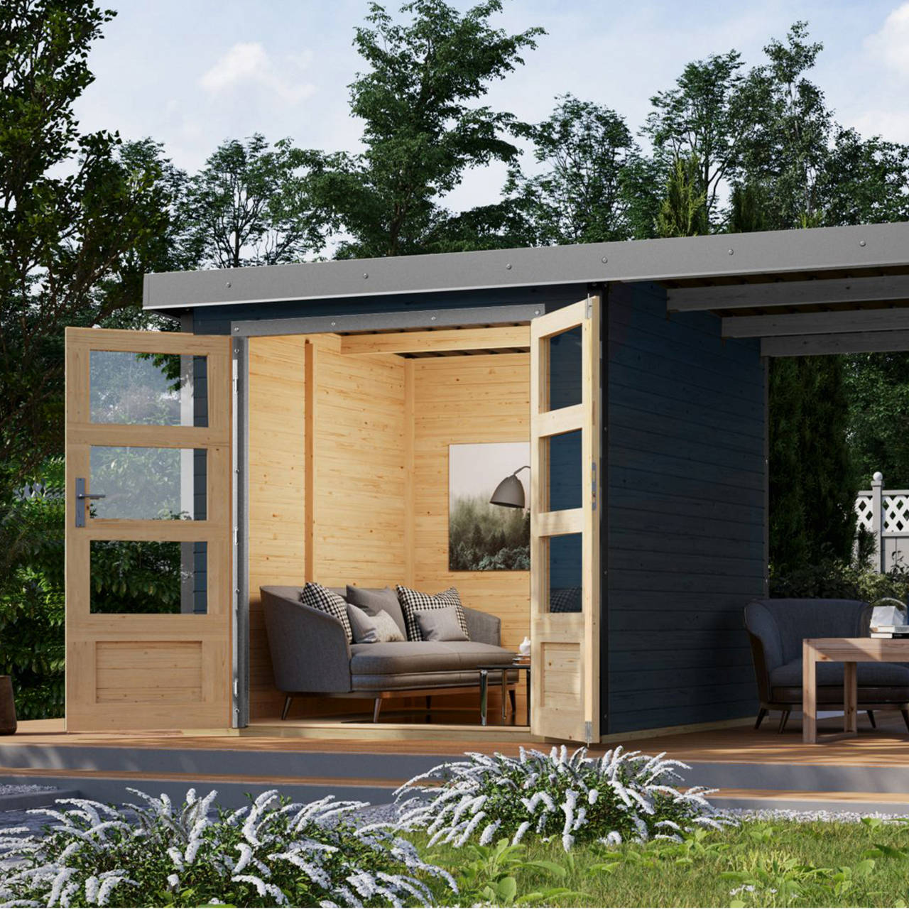 Gartenhaus Hybrid Modern X mit Anbaudach image number 7