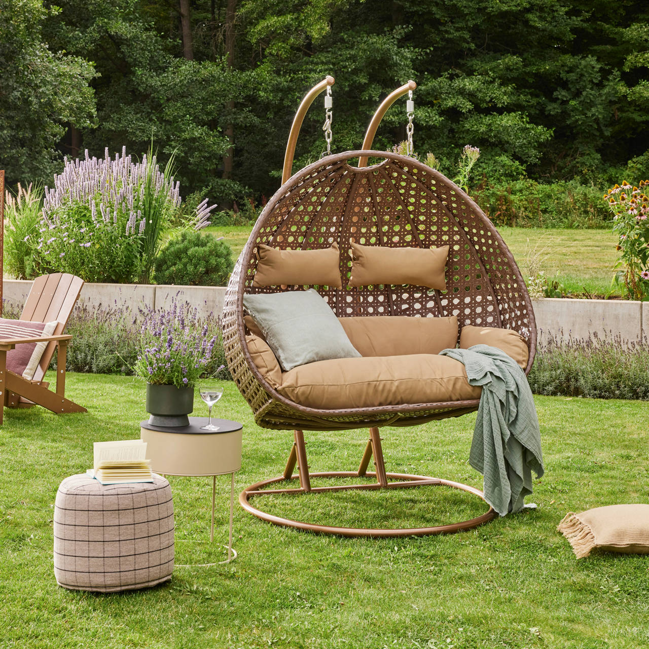 TWIN Polyrattan H&auml;ngesessel mit Regenabdeckung - Braun f&uuml;r 2 Personen image number 1