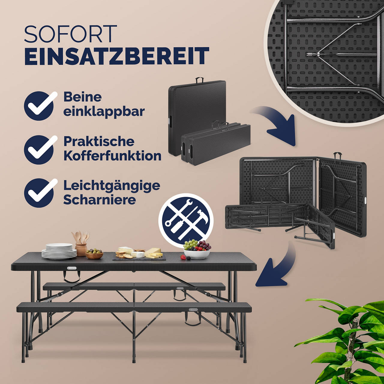 Klapptisch mit 2 Klappb&auml;nken im Rattan-Look image number 5