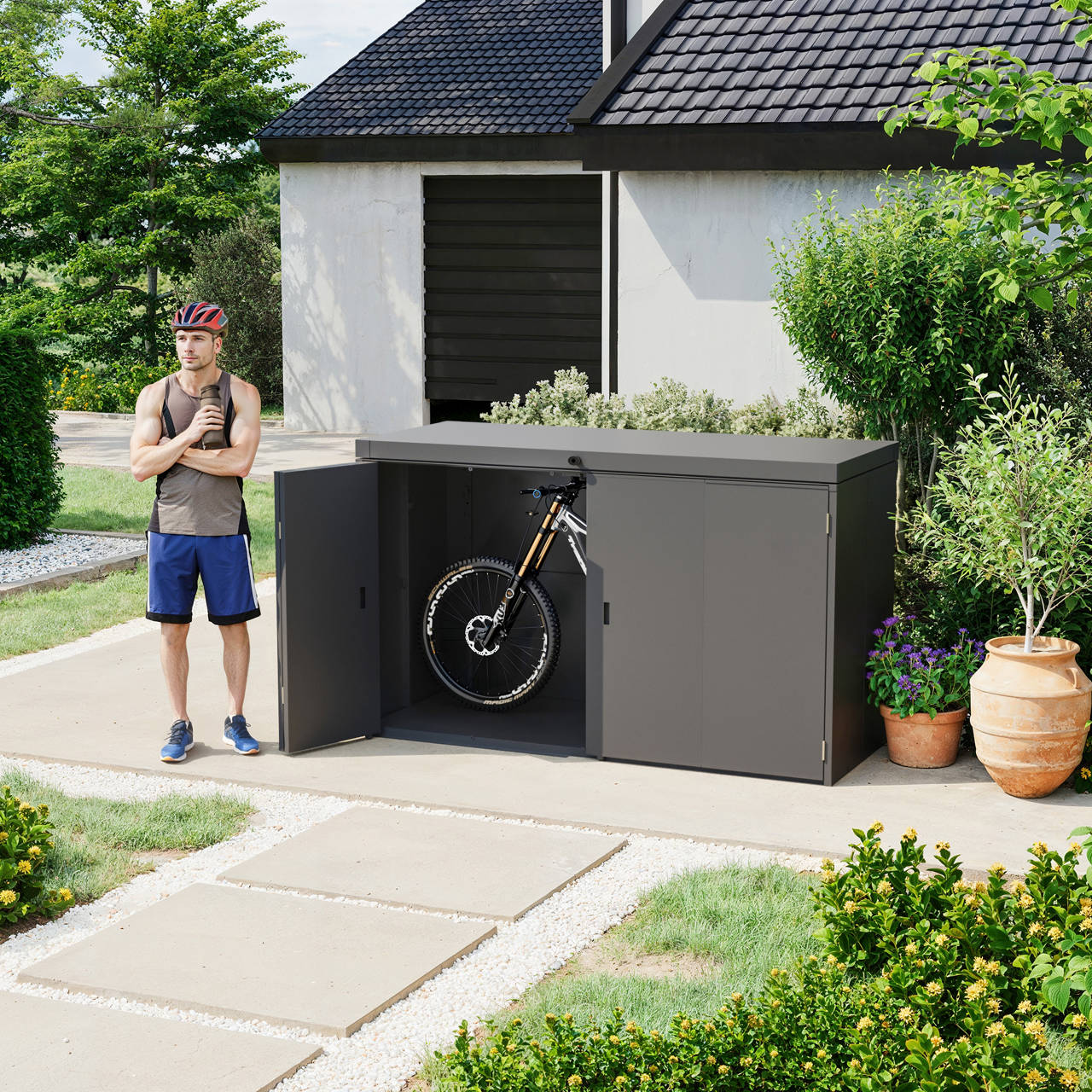 Ger&auml;te- und Fahrradschrank aus Stahl image number 1