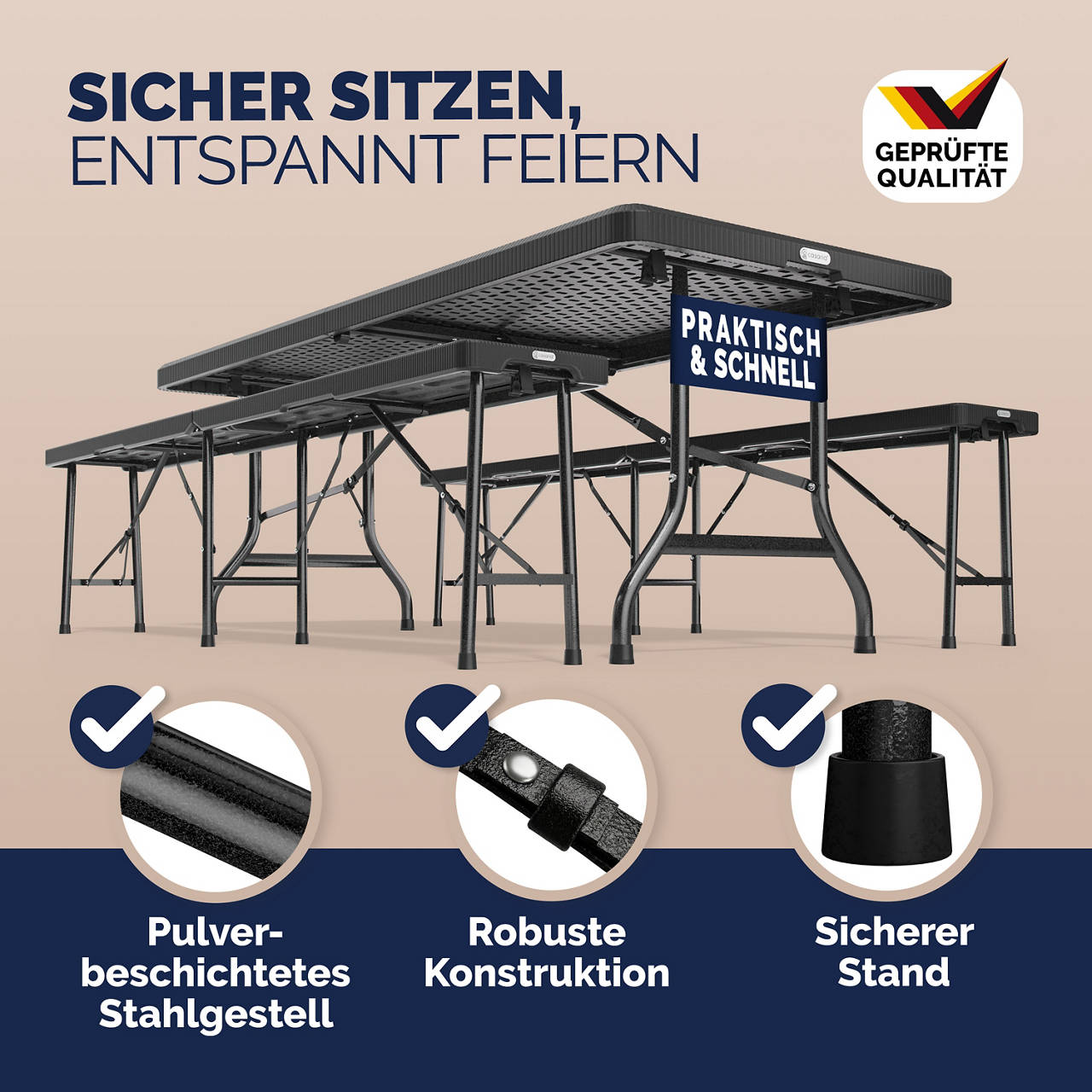 Klapptisch mit 2 Klappb&auml;nken im Rattan-Look image number 2